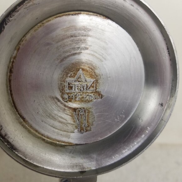 Beer Stein Pewter Lid Vtg Gerz West Germany Blue‎ And Beige tavern scene - Picture 8 of 11